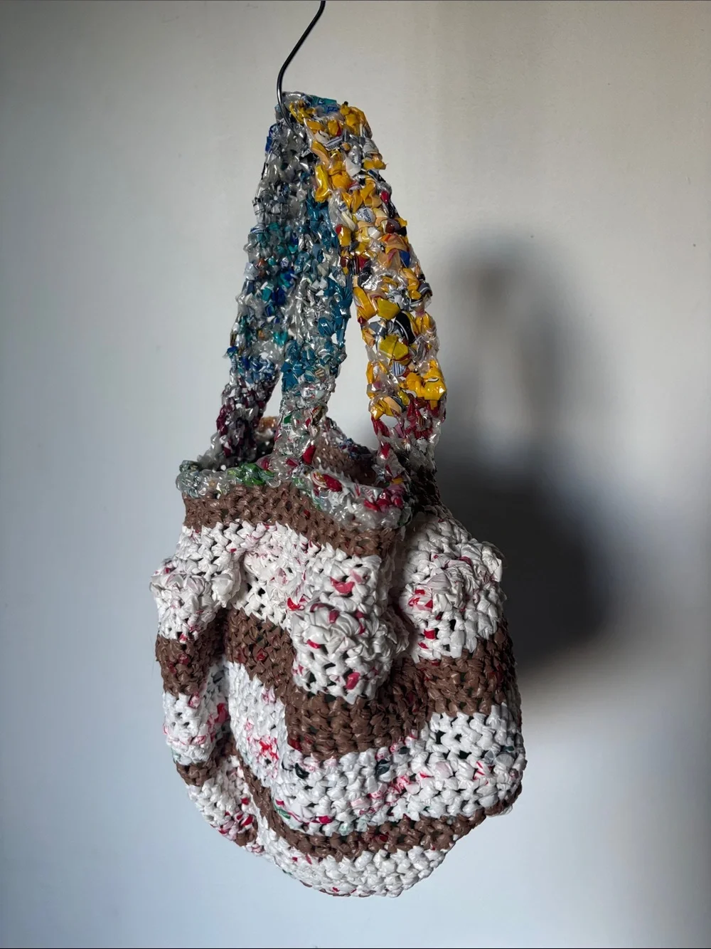 Handcrafted Plarn (plastic yarn) Crochet Satchel Tote from Etsy NWOT
